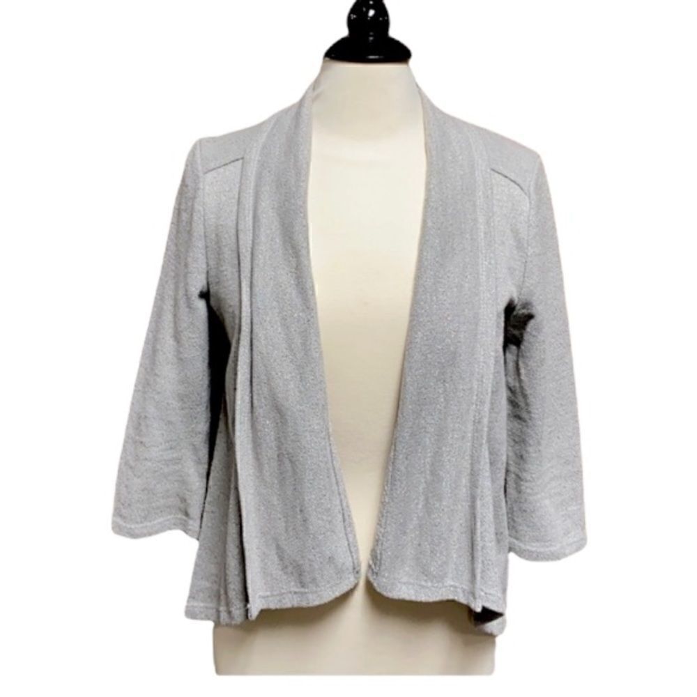 Ellen Tracy Silver Shimmer 3/4 Sleeve Cardigan